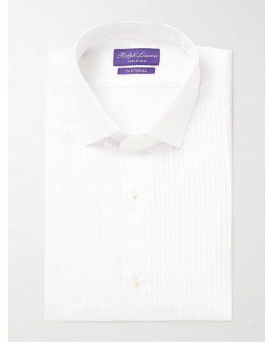 Ralph Lauren Purple Label Camicia in popeline di cotone con polsino doppio e pettorina - Bianco