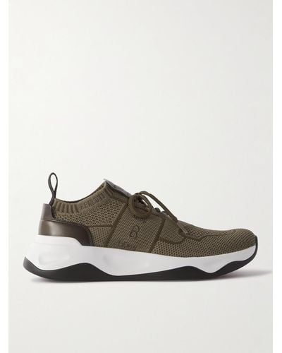 Berluti Shadow Venezia Leather-trimmed Stretch-knit Trainers - Brown