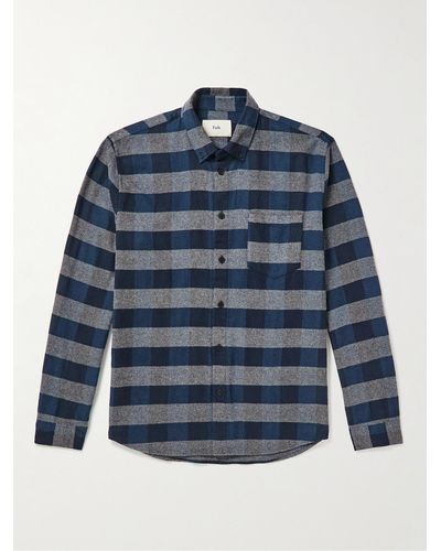 Folk Button-down Collar Checked Cotton Shirt - Blue