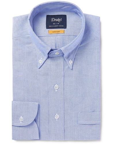 Drake's Blue Button-down Collar Cotton Oxford Shirt