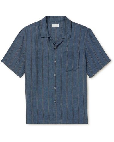 Universal Works Road Camp-collar Embroidered Linen Shirt - Blue