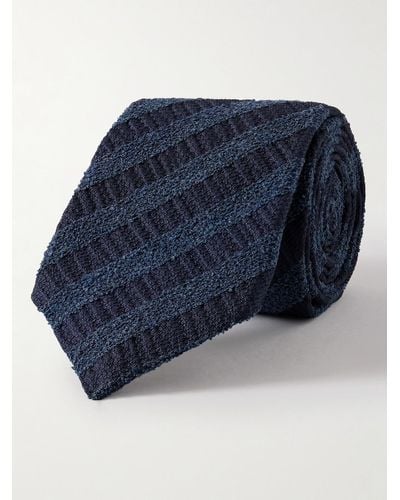 Canali 8cm Striped Silk-blend Bouclé Tie - Blue
