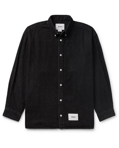 WTAPS Button-down Collar Logo-appliquéd Denim Shirt - Black