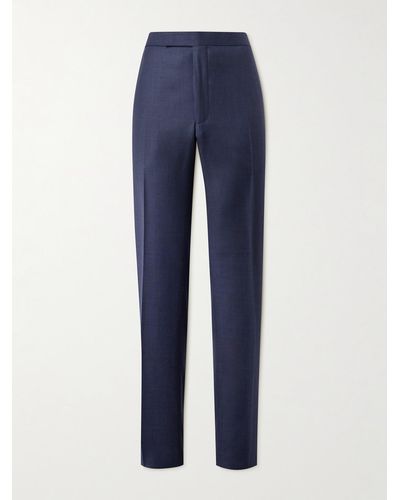 Richard James Tapered Sharkskin Wool Suit Trousers - Blue