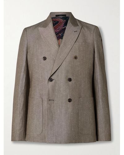 Paul Smith Double-breasted Linen And Wool-blend Suit Jacket - Brown