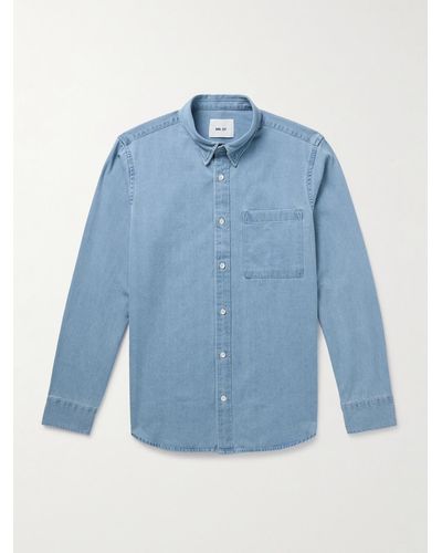 NN07 Cohen 5769 Button-down Collar Organic Denim Shirt - Blue
