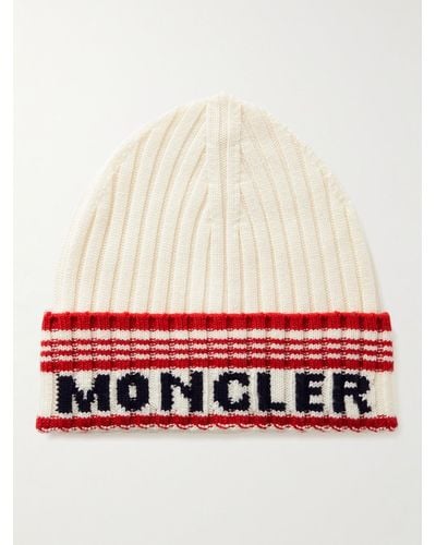 Moncler Logo-intarsia Ribbed Virgin Wool Beanie - Red