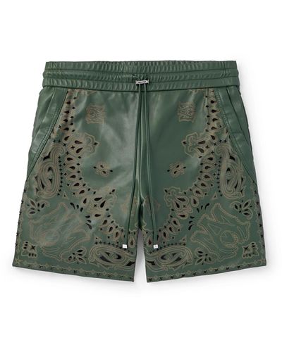 Amiri Straight-leg Cutout Bandana-print Leather Shorts - Green