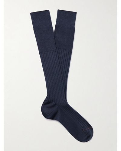 Loro Piana Ribbed Cashmere And Silk-blend Socks - Blue