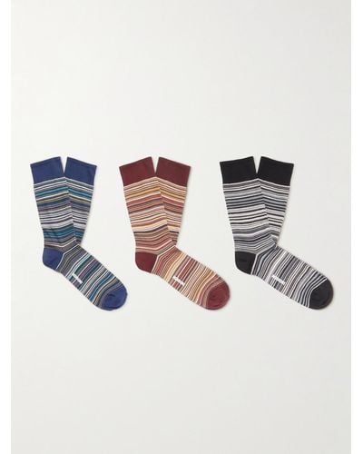 Missoni Set aus drei Paar Socken aus einer gestreiften Baumwollmischung - Blau