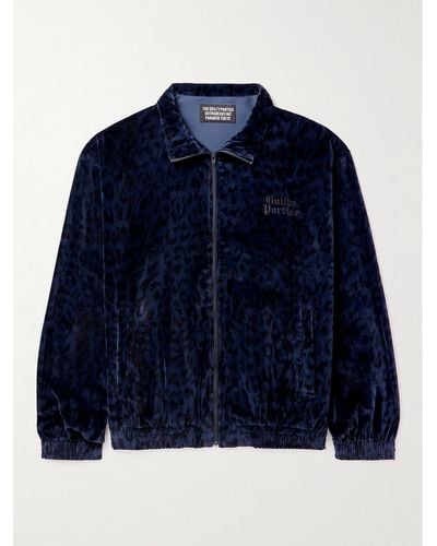 Wacko Maria Embroidered Leopard-print Cotton-velvet Track Jacket - Blue