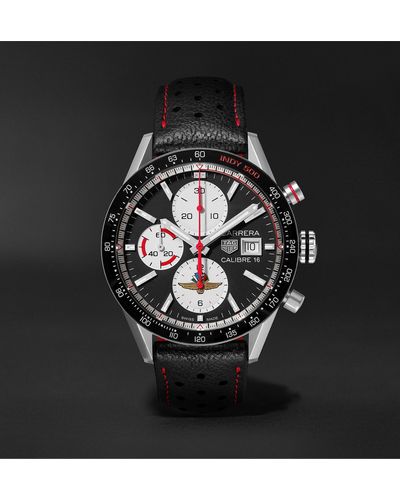 Tag Heuer Carrera Limited Edition Indy 500 Automatic Chronograph 41mm Steel And Leather Watch - Black