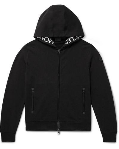 Moncler Logo-embroidered Cotton-jersey Zip-up Hoodie - Black
