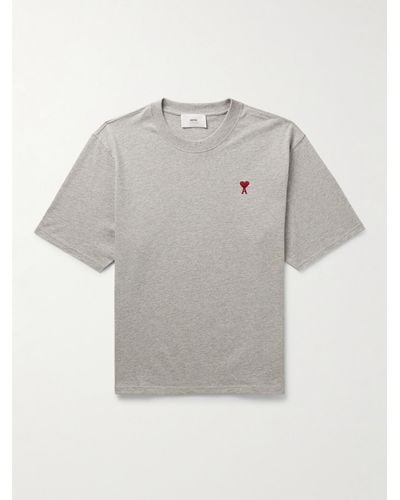 Ami Paris T-Shirt aus Baumwoll-Jersey mit Logostickerei - Grau