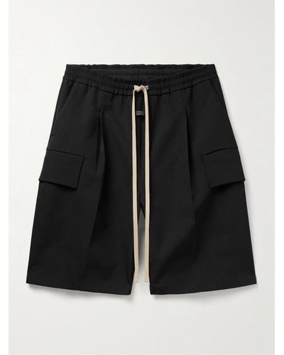 Fear Of God Straight-leg Pleated Wool And Cotton-blend Twill Drawstring Cargo Shorts - Black