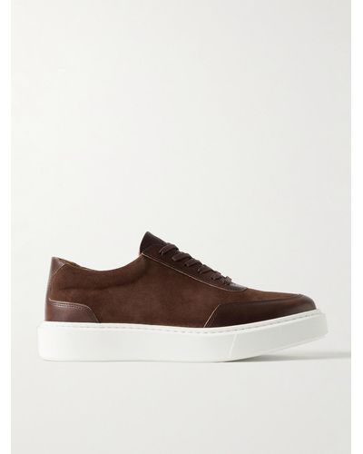 George Cleverley The Ross Leather-trimmed Suede Trainers - Brown