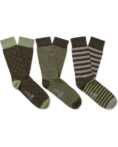 Kingsman Three-pack Patterned Cotton-blend Socks - Green