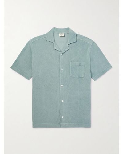 Hartford Camp-collar Garment-dyed Cotton-terry Shirt - Blue
