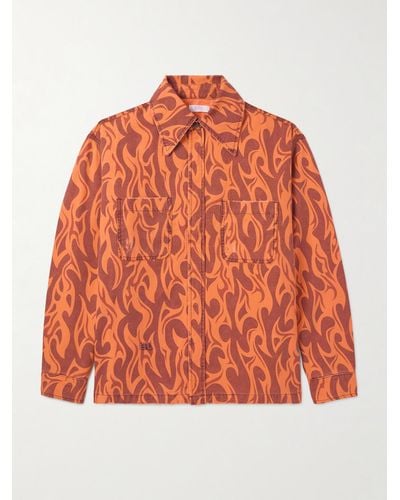 ERL Jacke aus bedrucktem Baumwoll-Canvas mit Logostickerei und Distressed-Details - Orange