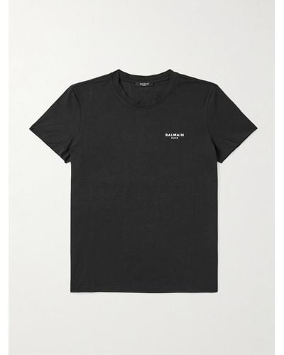 Balmain T-Shirt aus Baumwoll-Jersey mit Logoflockdruck - Schwarz
