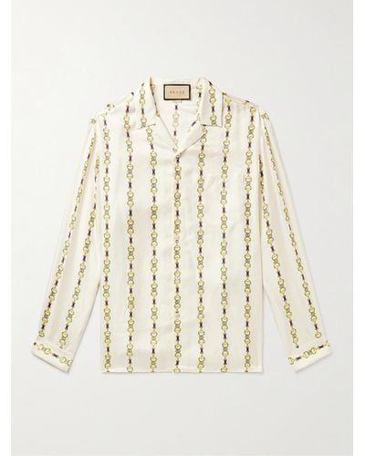 Gucci Hemd aus bedrucktem Seiden-Twill mit Reverskragen - Natur