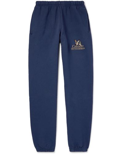 CHERRY LA Tapered Logo-embroidered Cotton-jersey Sweatpants - Blue