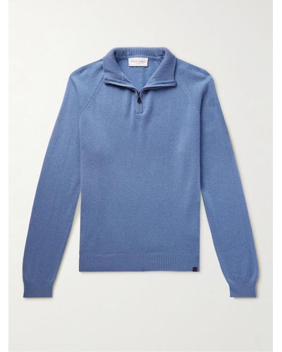 Derek Rose Cashmere Half-zip Sweater - Blue