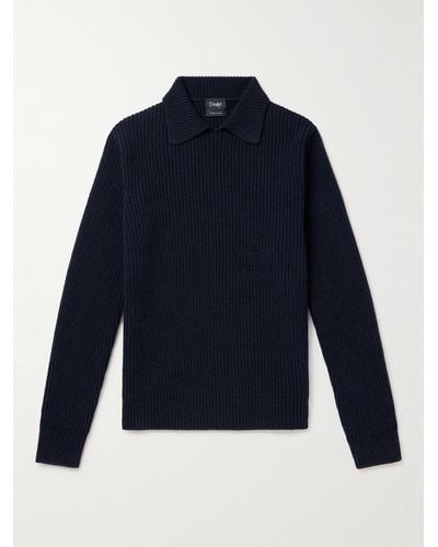 Drake's Pullover in misto lana e alpaca a coste Integral - Blu
