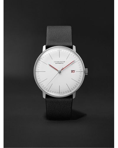 Junghans Max Bill Bauhaus Automatic 38mm Stainless Steel And Textured-leather Watch - Black