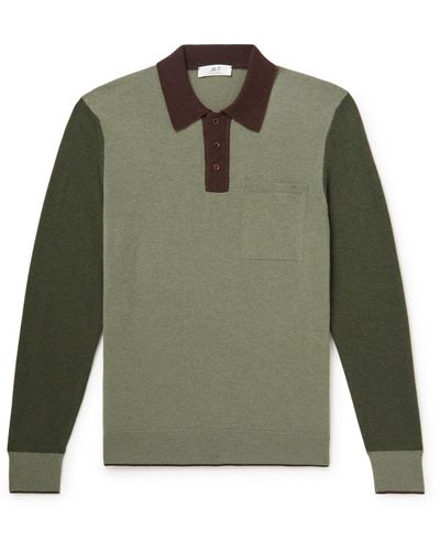 MR P. Colour-block Merino Wool Polo Shirt - Green