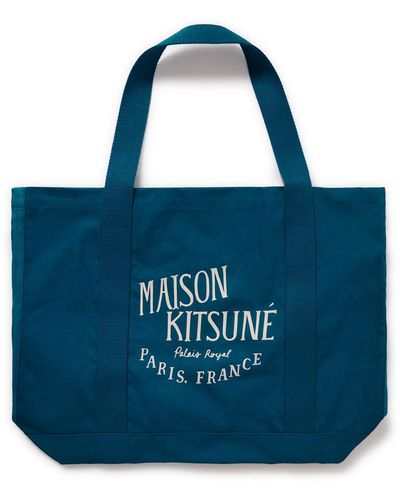 Maison Kitsuné Palais Royal Logo-print Cotton-canvas Tote Bag - Blue