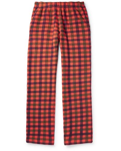 ERL Straight-leg Checked Cotton-terry Sweatpants - Red