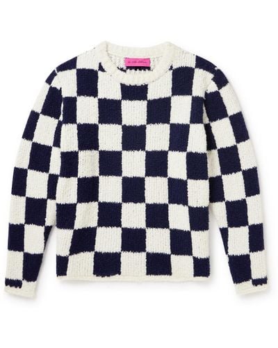 The Elder Statesman Checked Cashmere And Silk-blend Bouclé Sweater - Blue