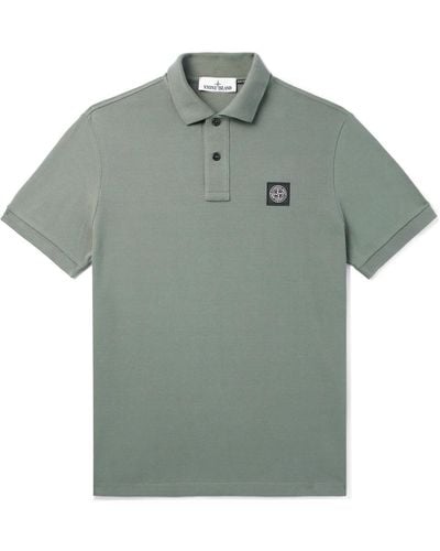 Stone Island Logo-appliquéd Cotton-blend Piqué Polo Shirt - Green