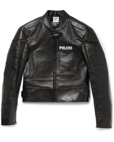 Vetements Polizei Panelled Leather Racing Jacket - Black