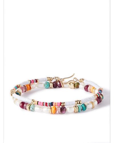 Peyote Bird Montblanc Set Of Two Gold-plated Multi-stone Bracelets - Multicolor