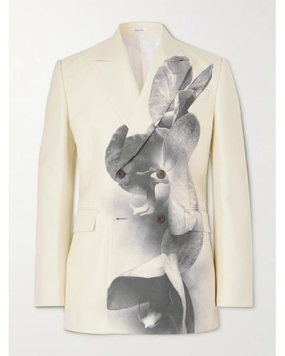 Alexander McQueen Double-breasted Floral-print Cady Blazer - Natural