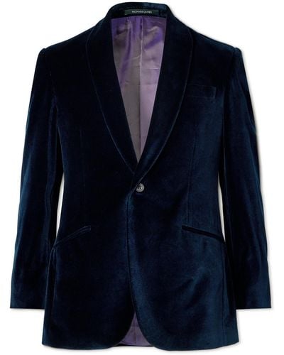 Richard James Slim-fit Cotton-velvet Tuxedo Jacket - Blue