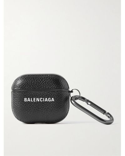 Balenciaga Logo-print Full-grain Leather Airpods Pro Case - Black