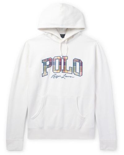 Polo Ralph Lauren Logo-appliquéd Embroidered Cotton-blend Jersey Hoodie - White