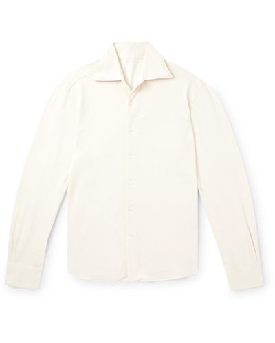 STÒFFA Spread-collar Cotton And Silk-blend Piqué Shirt - White