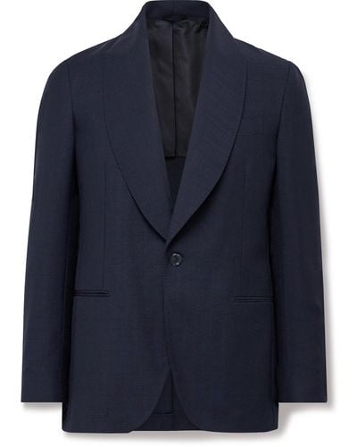 De Petrillo Slim-fit Shawl-collar Virgin Wool And Mohair-blend Tuxedo Jacket - Blue