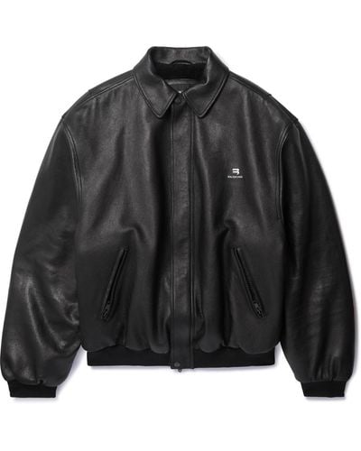 Balenciaga Logo-embroidered Leather Blouson Jacket - Black