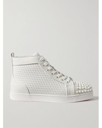 Christian Louboutin Lou Spikes Orlato Studded Leather And Mesh High-top Trainers - Natural