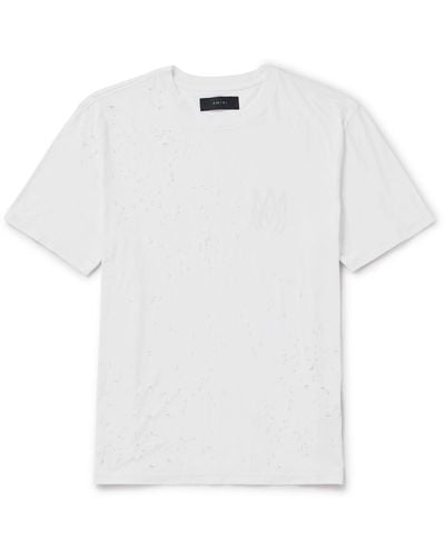 Amiri Shotgun Logo-print Distressed Cotton-jersey T-shirt - White
