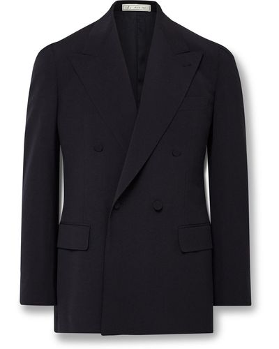 Umit Benan Double-breasted Wool Suit Jacket - Blue