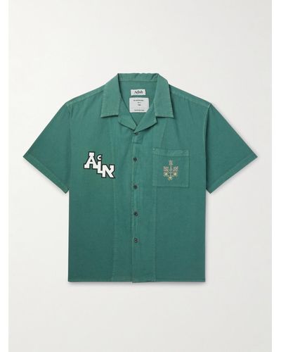 Adish The Inoue Brothers Camp-collar Logo-detailed Garment-dyed Cotton Shirt - Green