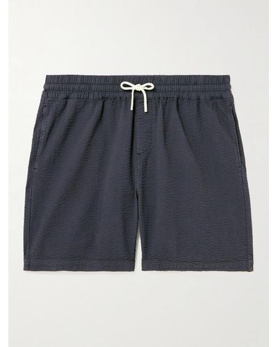 Portuguese Flannel Atlantico Straight-leg Cotton-seersucker Drawstring Shorts - Blue