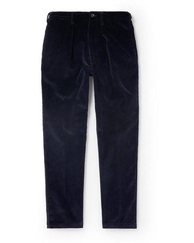 Drake's Straight-leg Pleated Cotton-corduroy Pants - Blue