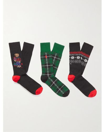 Polo Ralph Lauren Mix-print Sock Pack (pack Of Three) - Green